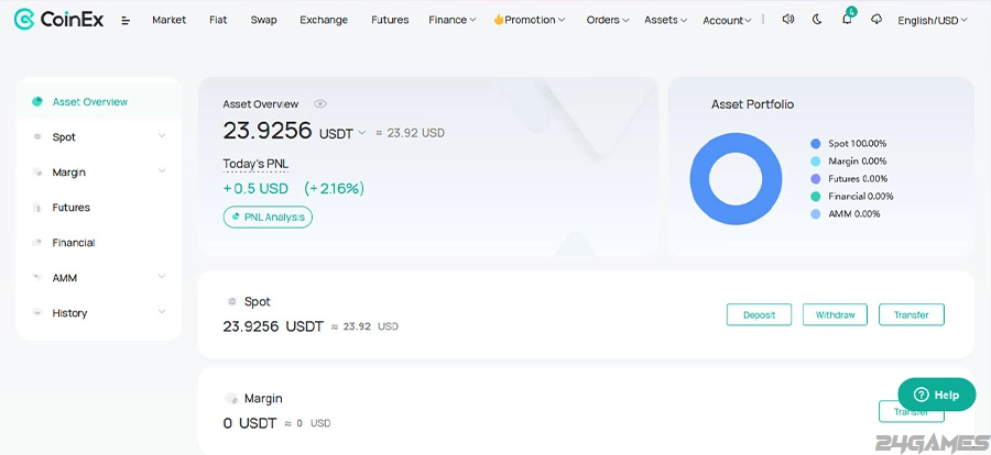 صرافی کوینکس، وب سایت 24گیمز